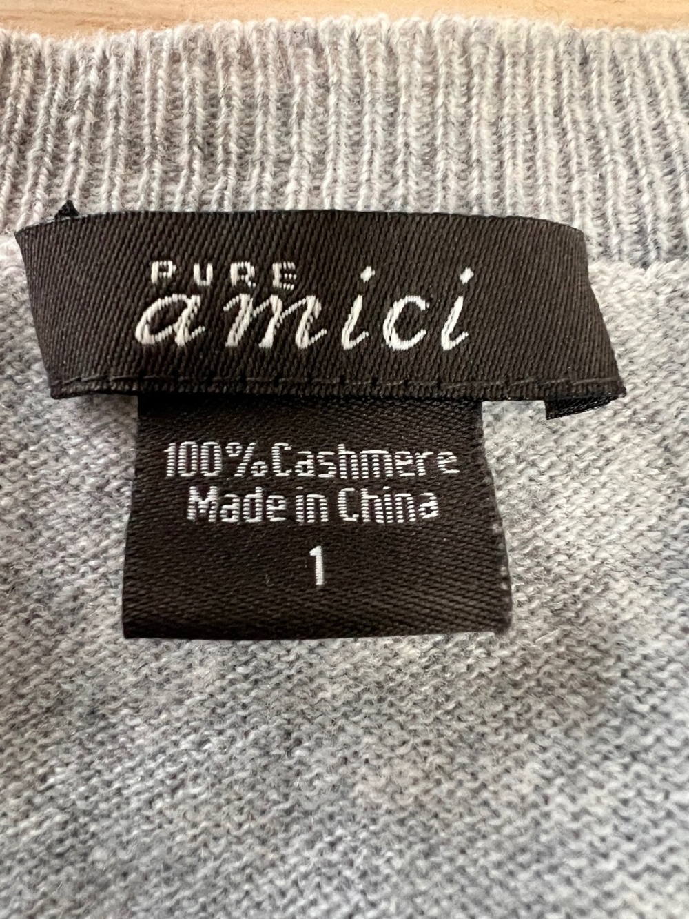 Pure Amici 100% Cashmere Gray Black Star V-Neck Sweater Medium Oversized